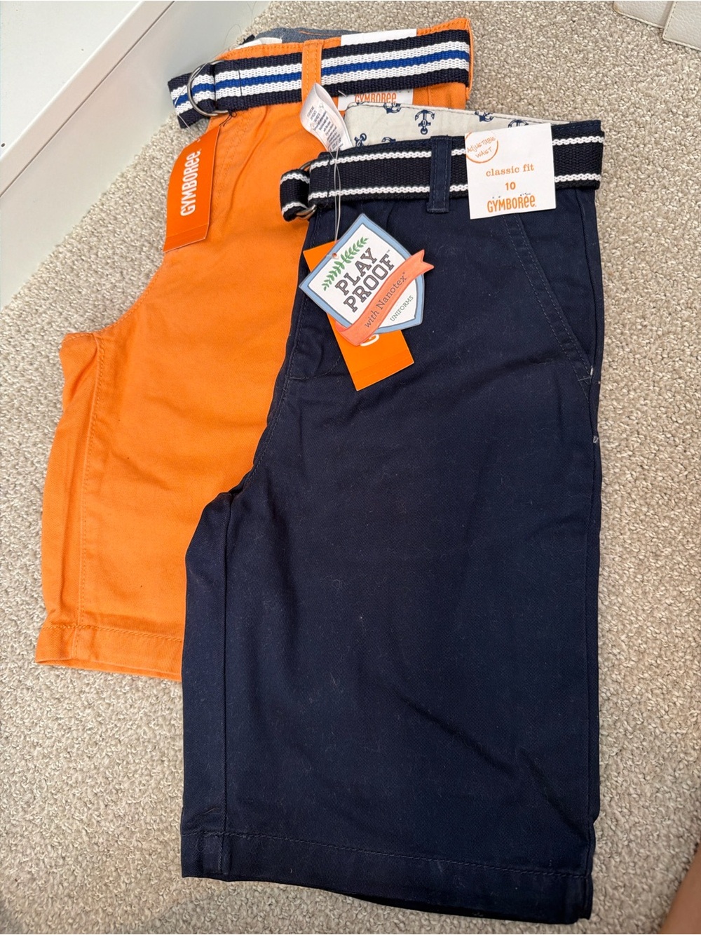 Gymboree Orange and Navy Striped-Belt Shorts Set
